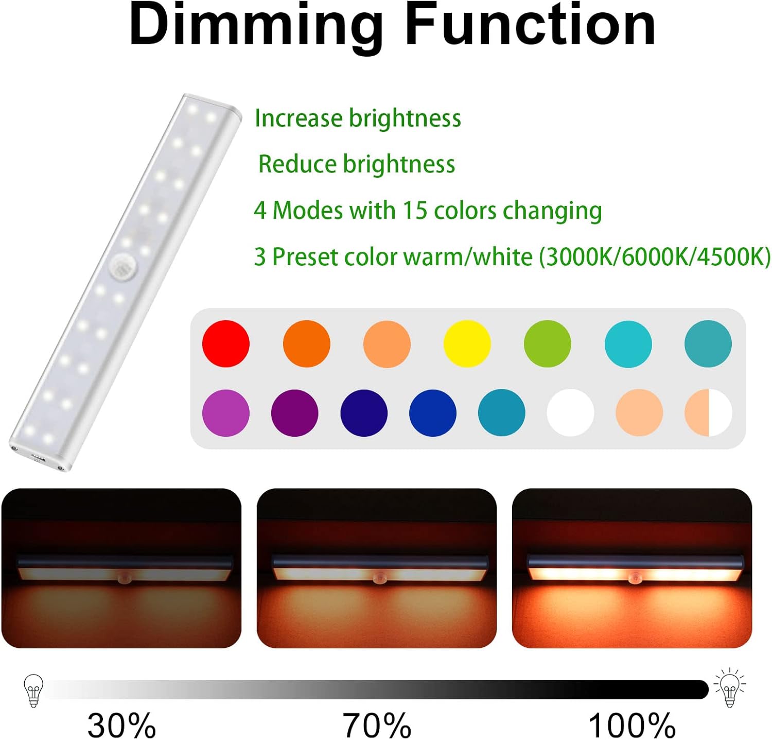Diomart 48 LED Under Cabinet Lighting Wireless, 15 Colors Changeable Rechargeable RGB Under Cabinet Lights Remote Control Under Counter Lights Mini Night Light Bar for Indoor Display Shelf, 4 Pack
