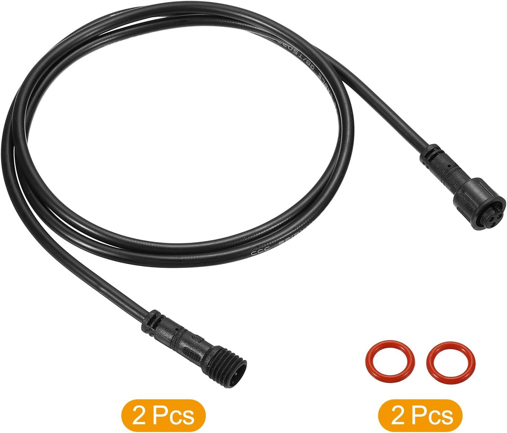 PATIKIL 3.28Ft 3 Pin Extension Cable Wire, Small Size 2Pcs 22 AWG Waterproof IP67 Connector with Male and Female at Both Ends for LED Strips, Black