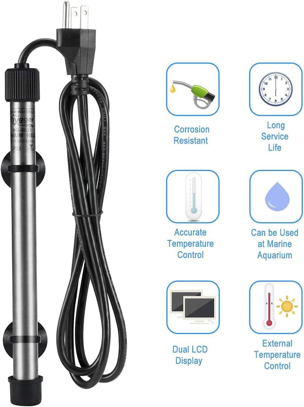 hygger Pinpoint Saltwater Aquarium Heater with Digital Thermostat IC Temp Controller, Titanium Tube Submersible Fish Tank Heater for Coral Reef 100 Watt
