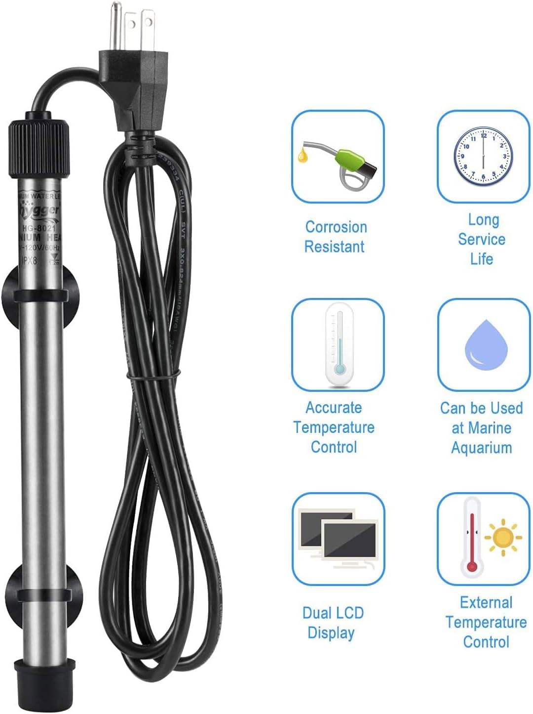hygger Pinpoint Saltwater Aquarium Heater with Digital Thermostat IC Temp Controller, Titanium Tube Submersible Fish Tank Heater for Coral Reef 100 Watt