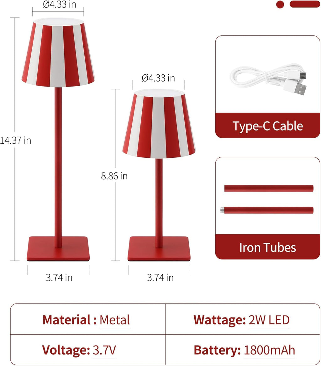UME 3 Pack Cordless Table Lamp, Battery Operated Lamp - Portable Waterproof Rechargeable Table Lamp w/ 3 Color Temps & Stepless Dimming for Dinner, Desk, Cafe, Outdoor (Christmas Red)