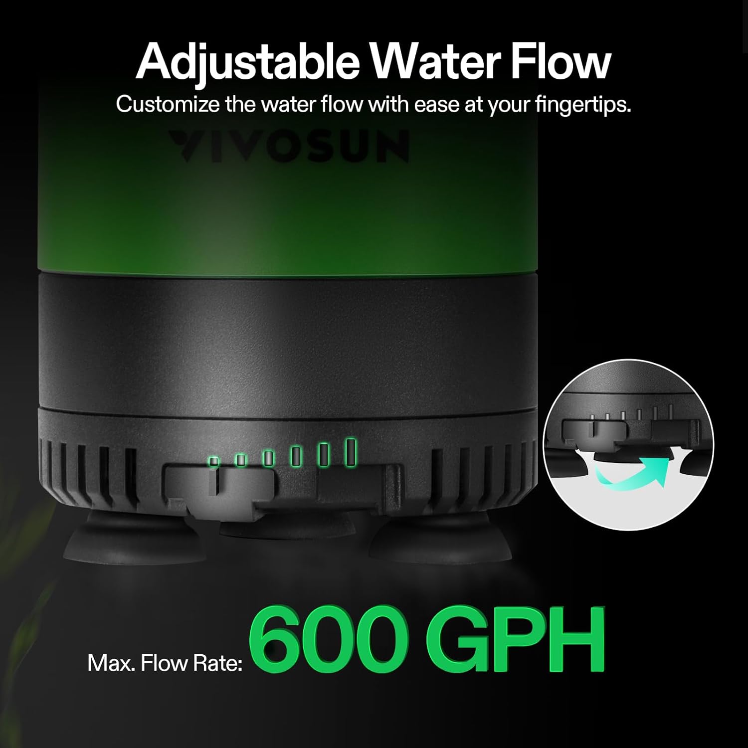 VIVOSUN 660 GPH 35W Submersible Water Pump, with Adjustable Water Flow, 4.9ft Tubing, Additional Ceramic Shaft, and Outlet Adapters, for Fish Tanks, Aquariums, Hydroponics, Fountains