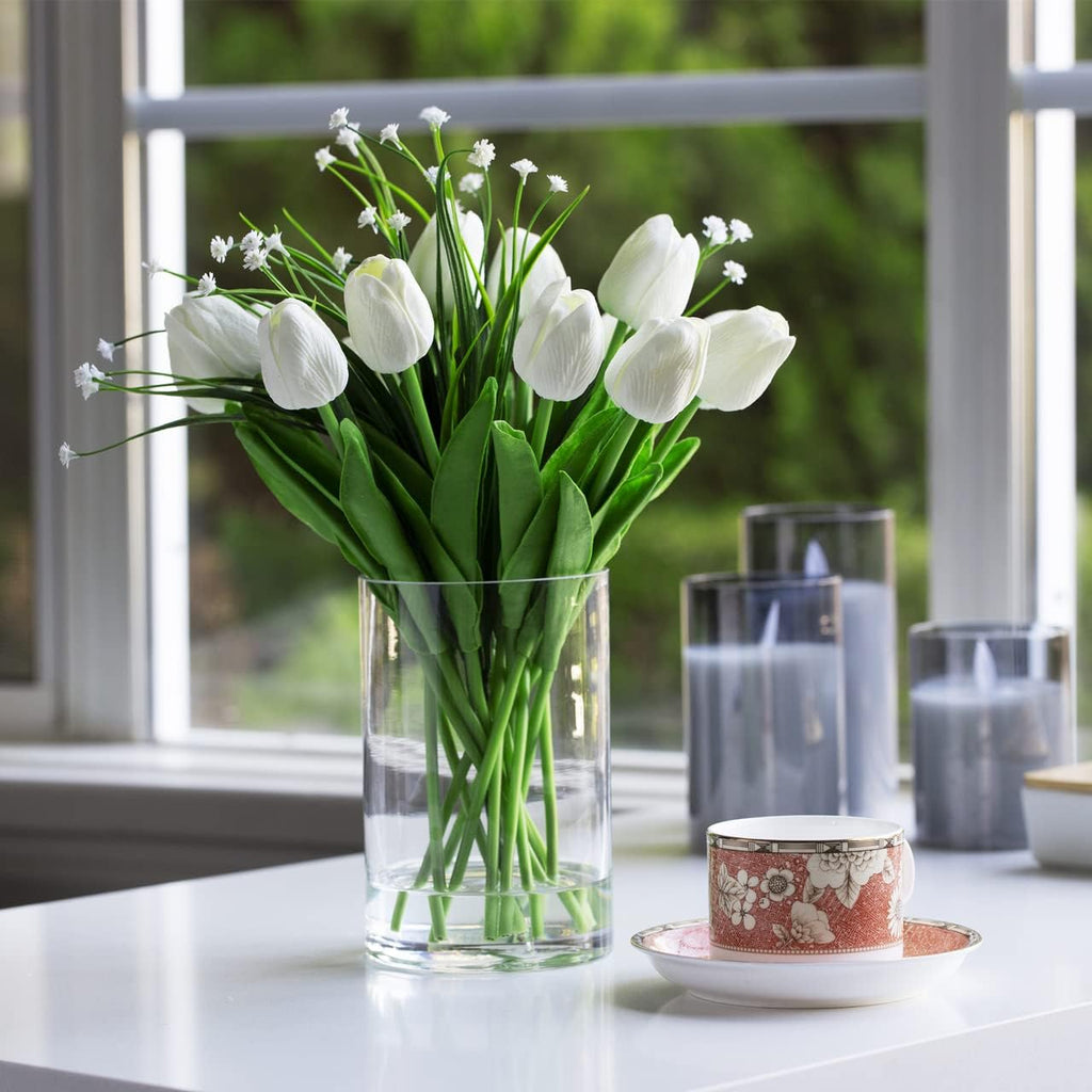 Enova Floral Clear Glass Cylinder Vase 4 x 6 Inches Round Flower Vase, Pillar Candle Hurricane Floating Candle Holder Vase, Small Floral Glass Vase for Decoration Home, Wedding Centerpiece (1 Piece)