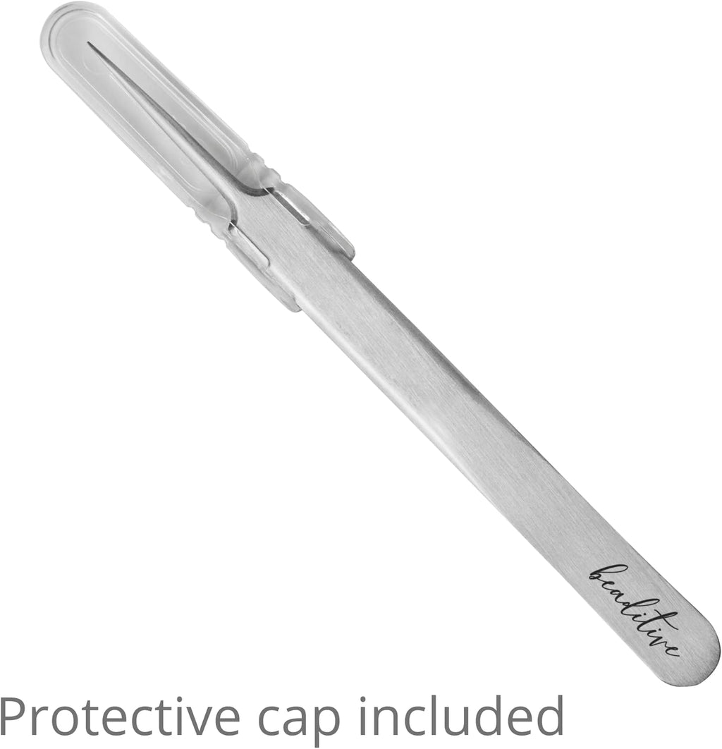 Beaditive High Precision Needle Nose Tweezers - 4.7" Craft Tweezers for Sewing, Beading, Quilling & DIY Crafts - Non-Serrated Jewelry Tweezers with Fine Tips - Stainless Steel