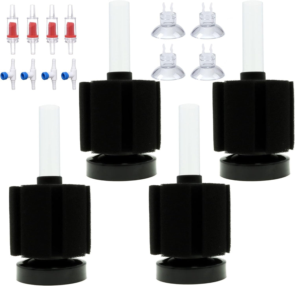 ALEGI 4pcs Small Aquarium Bio Sponge Filter with Suction Cups, Check Valves for 5 Gal, 10 Gal, 20 Gal Breeding Fry Betta Shrimp Fish Tank (Up to 10 Gallon 4 Pcs)
