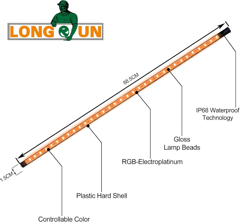 Longrun LED Strip Color Changing Garden Show Lights for Pond Spillway Waterfall, Waterproof Lighting Bar for Pool Fountain Landscape Lighting, Aquarium, Water Features and Home Decoration-34.85"
