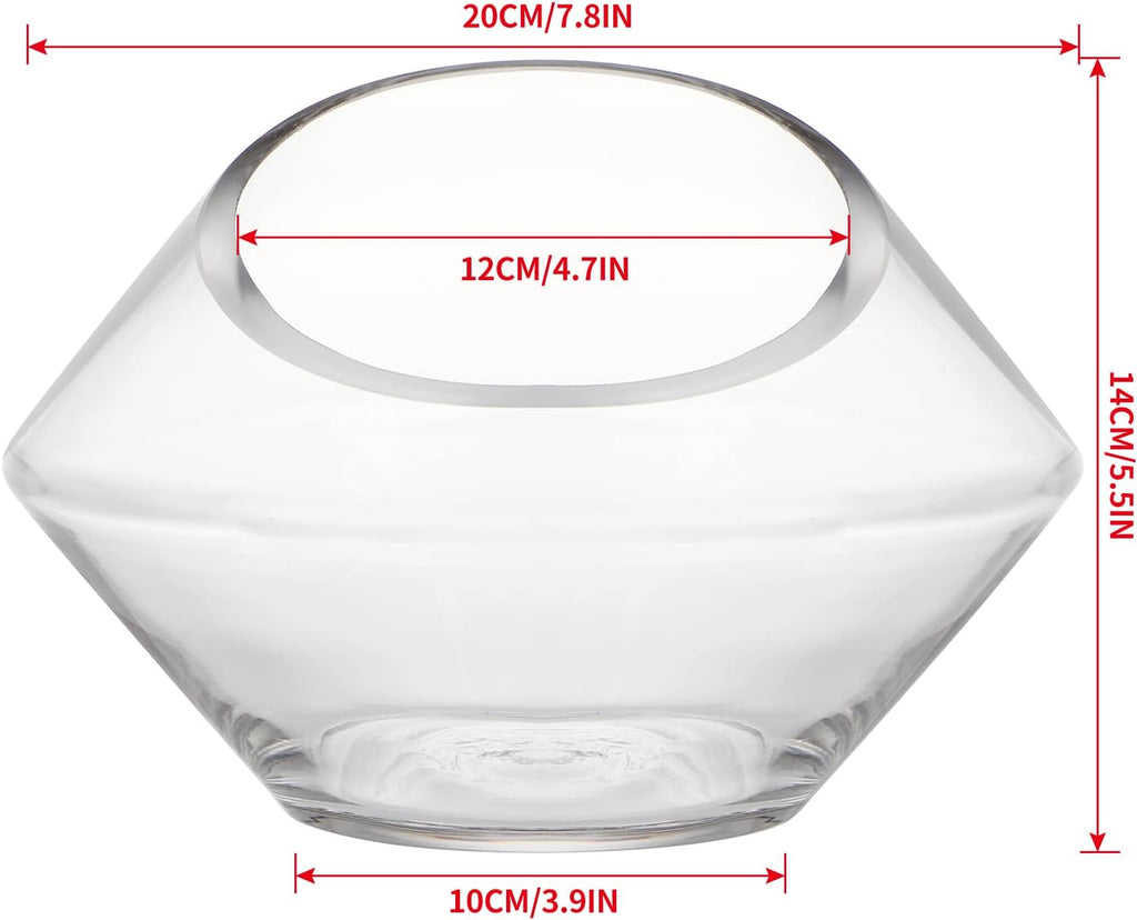 MDLUU Glass Bowl, 7.8" W x 5.5" H Geometric Terrarium, Candy Dish, for Succulent, Potpourri, Clear