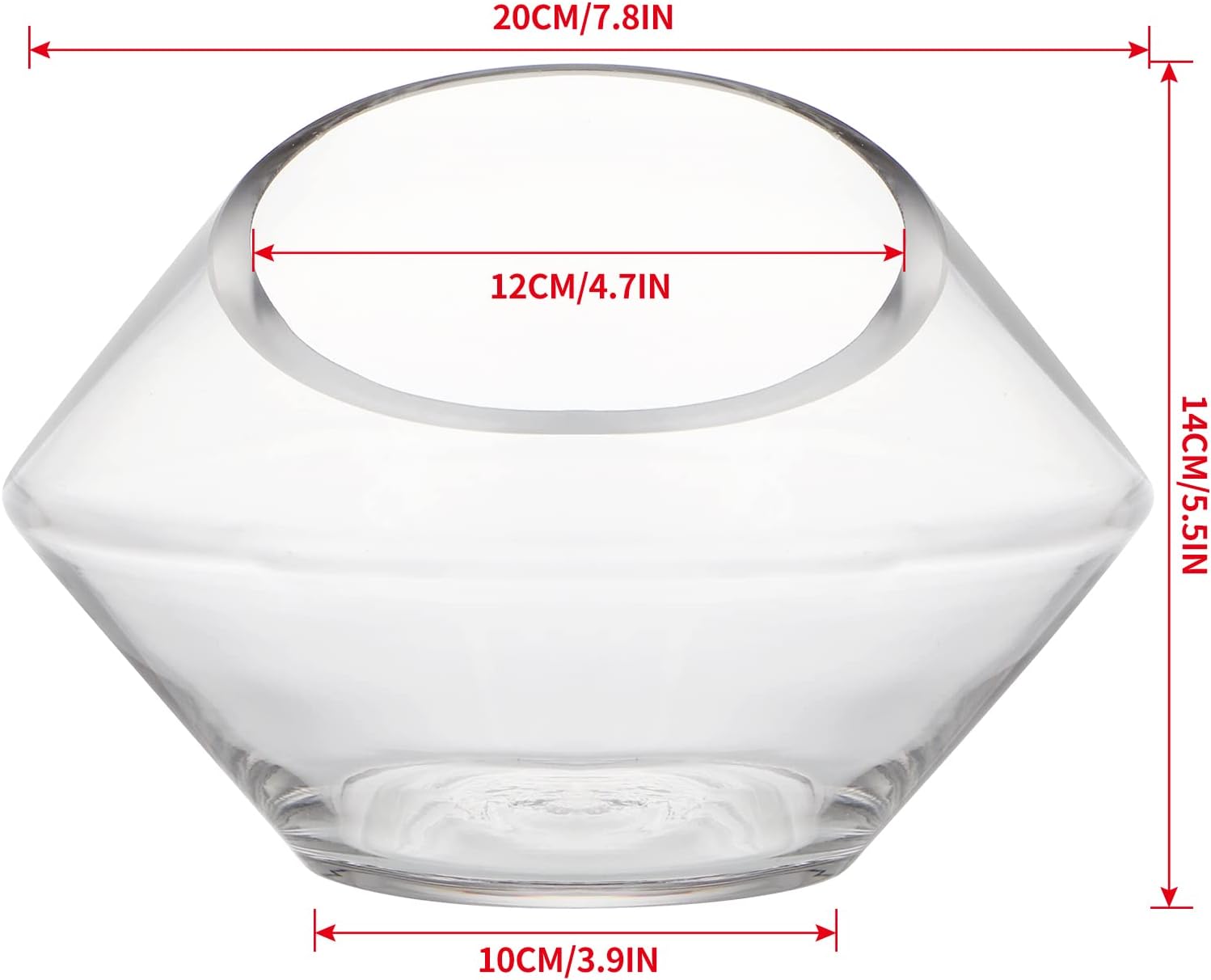 MDLUU Glass Bowl, 7.8" W x 5.5" H Geometric Terrarium, Candy Dish, for Succulent, Potpourri, Clear