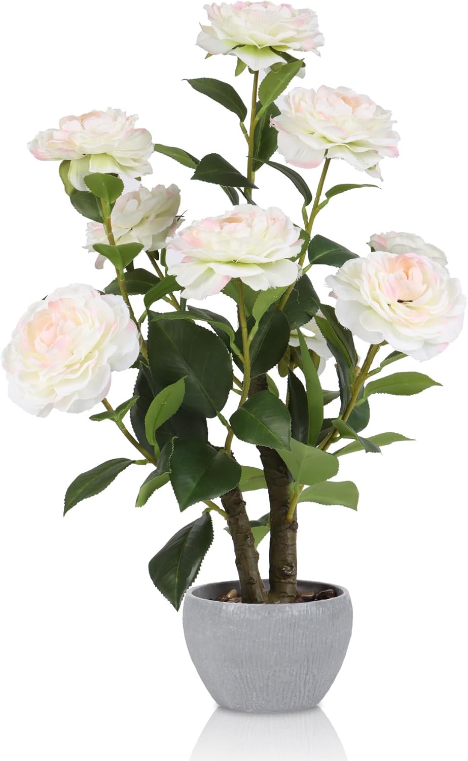 TOARTi Artificial Camellia Potted Plant with Stone Pot, 20.5" Tall Fake Potted Flowers Faux Desk Plant, Realistic Decorative Plants Indoor Decor for for Home Bedroom Bathroom Office Desk