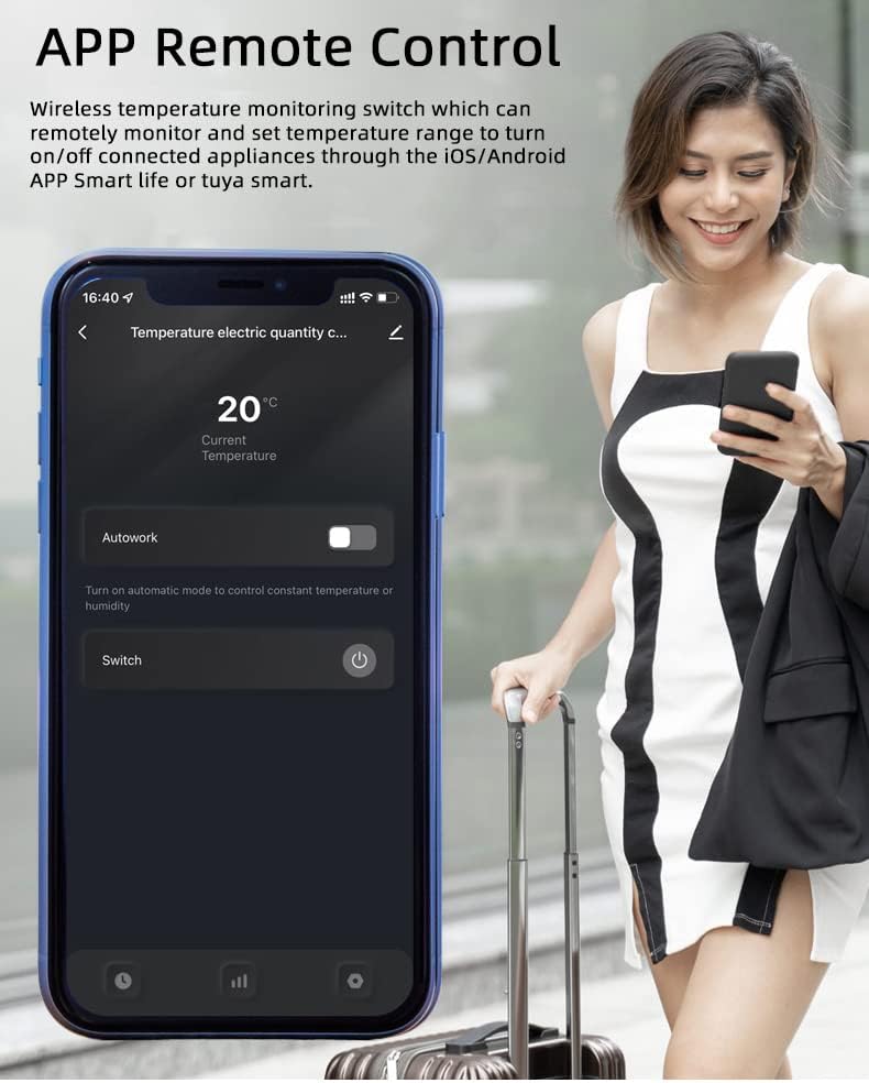 WiFi Smart Waterproof Temperature Controller Sensor Module, Tuya app Wireless Remote 16A Smart Switch with Energy Consumption Monitoring, Compatible with Alexa Google Home