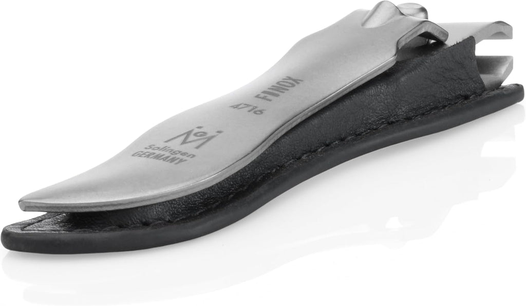 GERmanikure Economy Nail Clipper in Leather Case, Ethically Made in Solingen Germany, Angled Edge for Fingernails & Ingrown Toenails Black Large Straight