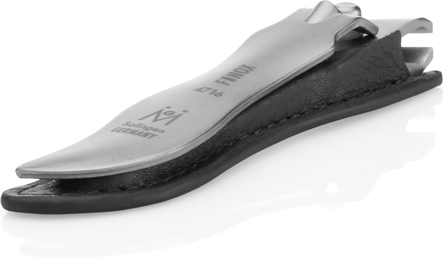 GERmanikure Economy Nail Clipper in Leather Case, Ethically Made in Solingen Germany, Angled Edge for Fingernails & Ingrown Toenails Black Large Straight