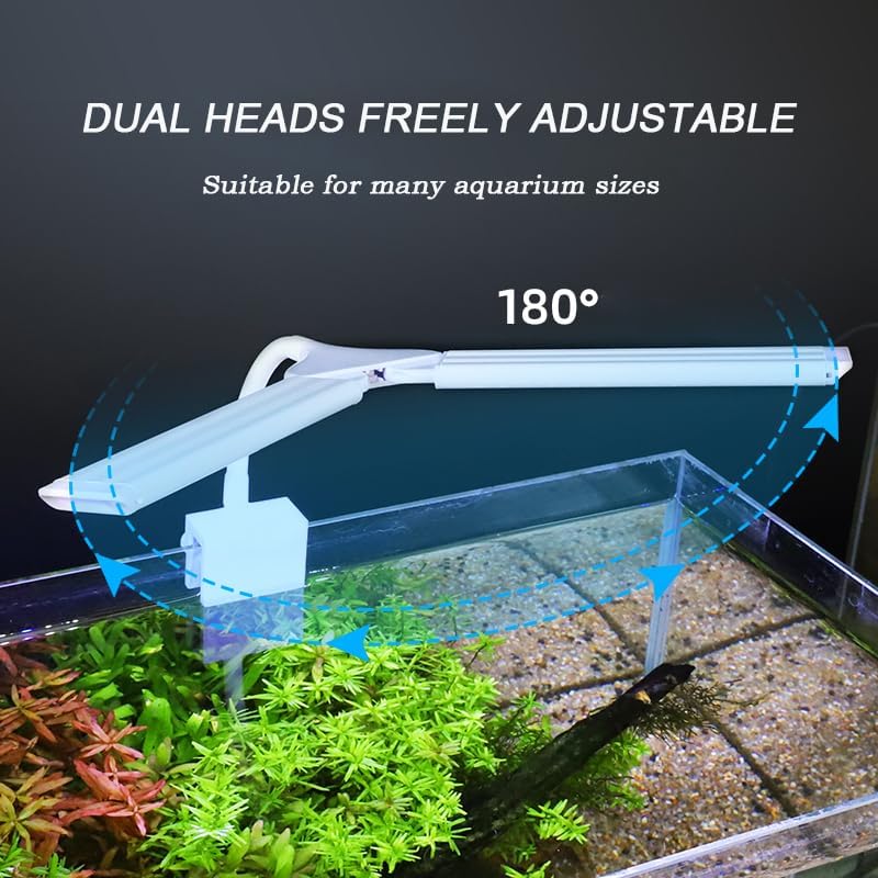 LED Aquarium Light Full Spectrum Clip Fish Tank Light Plants Light 360° Adjustable 2 Light Bar Super-Bright 8W Suitable for 20-40 Gal Fish Tank