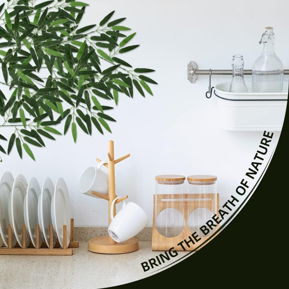 20Pcs Artificial Bamboo Leaves Fake Green Bamboo Stick Greenery Plant for Hotel Home Shelf Wall Farmhouse Bamboo Forest Wind Decoration