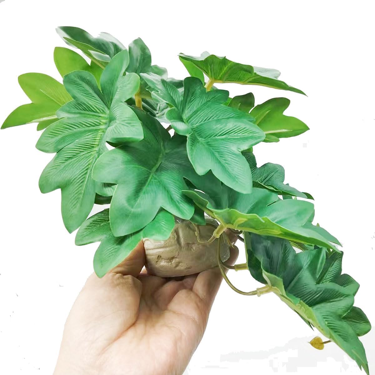 Reptile Fake Plants for Terrarium Artificial Tank Decor Accessories Suitable for Bearded Dragon Ball Python Crested Leopard Gecko Lizard Chameleon Snake-Philodendron selloum