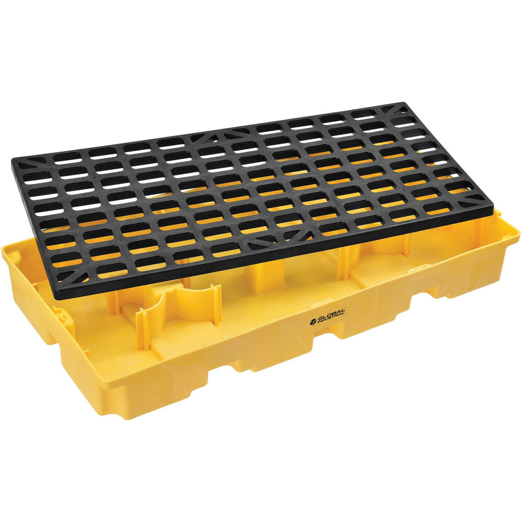 Global Industrial Low Profile Spill Containment Modular Platform, 2 Drum Capacity, 30 Gallon Liquid Capacity, 5000 Lbs Weight Capacity, 51.5"W x 26.25"D x 6.5"H, Yellow