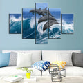 Jumping Dolphins Paintings Multi Panel Canvas Wall Art Hawaii Pacific Ocean Wildlife Pictures for Living Room HD Prints Sealife Artwork House Decor Giclee Framed Stretched Ready to Hang(60''Wx40''H)