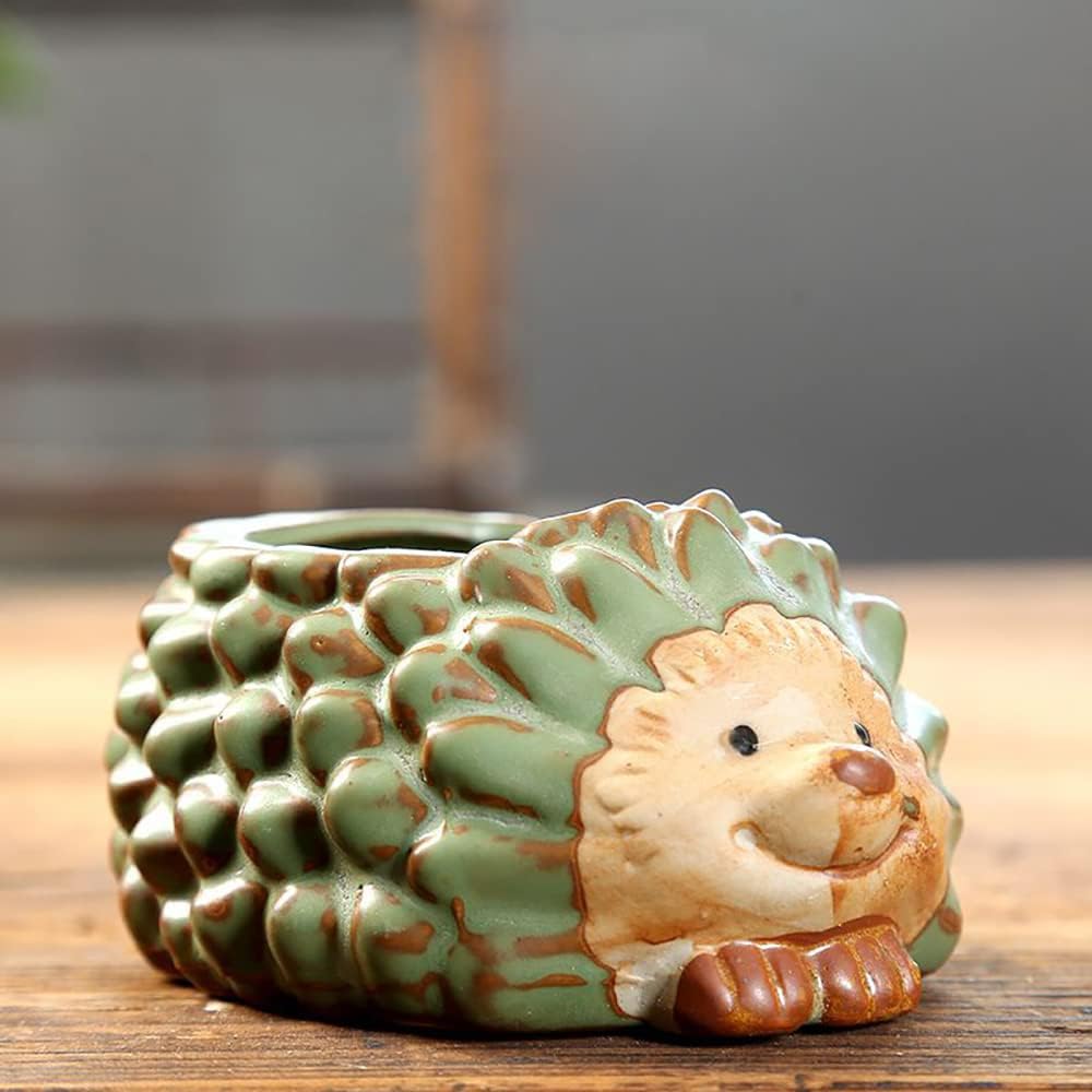 DIYOMR Small Ceramic Planter Pot, 4.3" Vintage Bronze Animal Planters Ceramic Flowerpot Succulent Pots Cactus Pot for Office Home Desktop Decor - Plants Not Included (Hedgehog Pot)