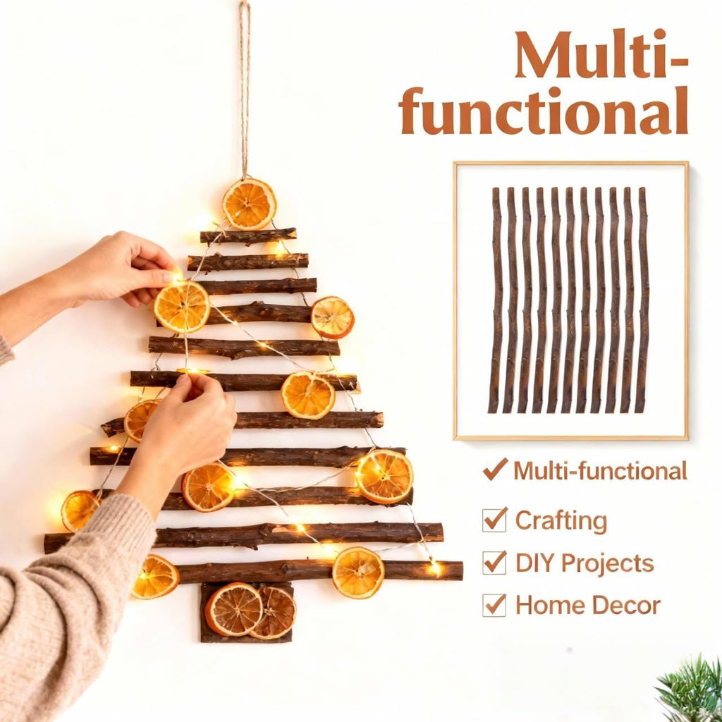 Didiseaon Wood Sticks for Crafts, 50Pcs Twigs for Crafts 0.47" Wood Log Sticks Branches for Christmas Decoration, DIY Photo Props, School Projects, Festival Decoration