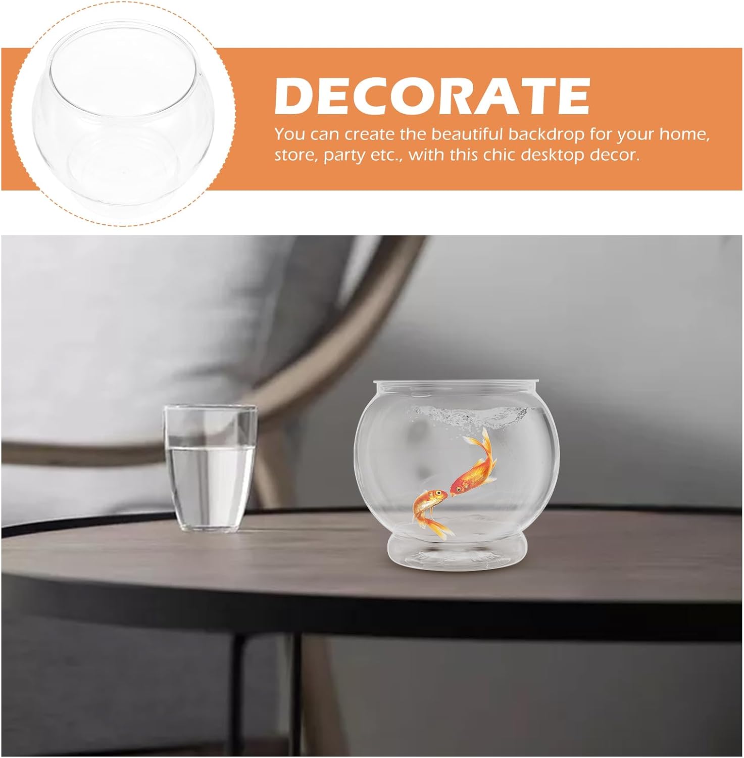 POPETPOP Plastic Fish Bowls Round Aquarium Clear Fish Keeper Fishbowl Vase Pot for Wedding Party Event Christmas Holiday Home Decor 18cm