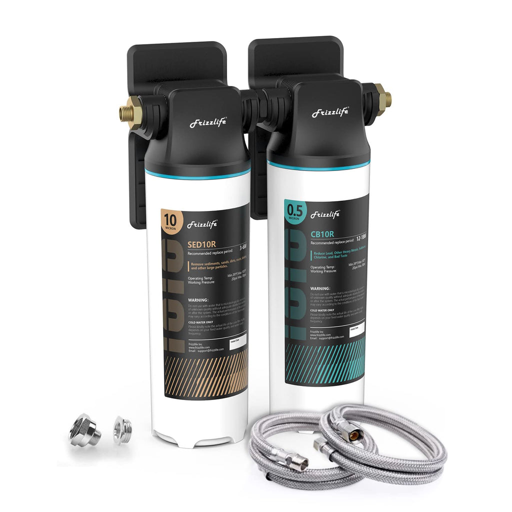 Frizzlife DW10 Under Sink Water Filter System, NSF/ANSI 53&42 Certified Elements, Reduces 99.99% Lead, Chlorine, Fluoride, Bad Taste & Odor, Direct Connect 2-Stage Water Filter, 0.5 Micron, USA Tech