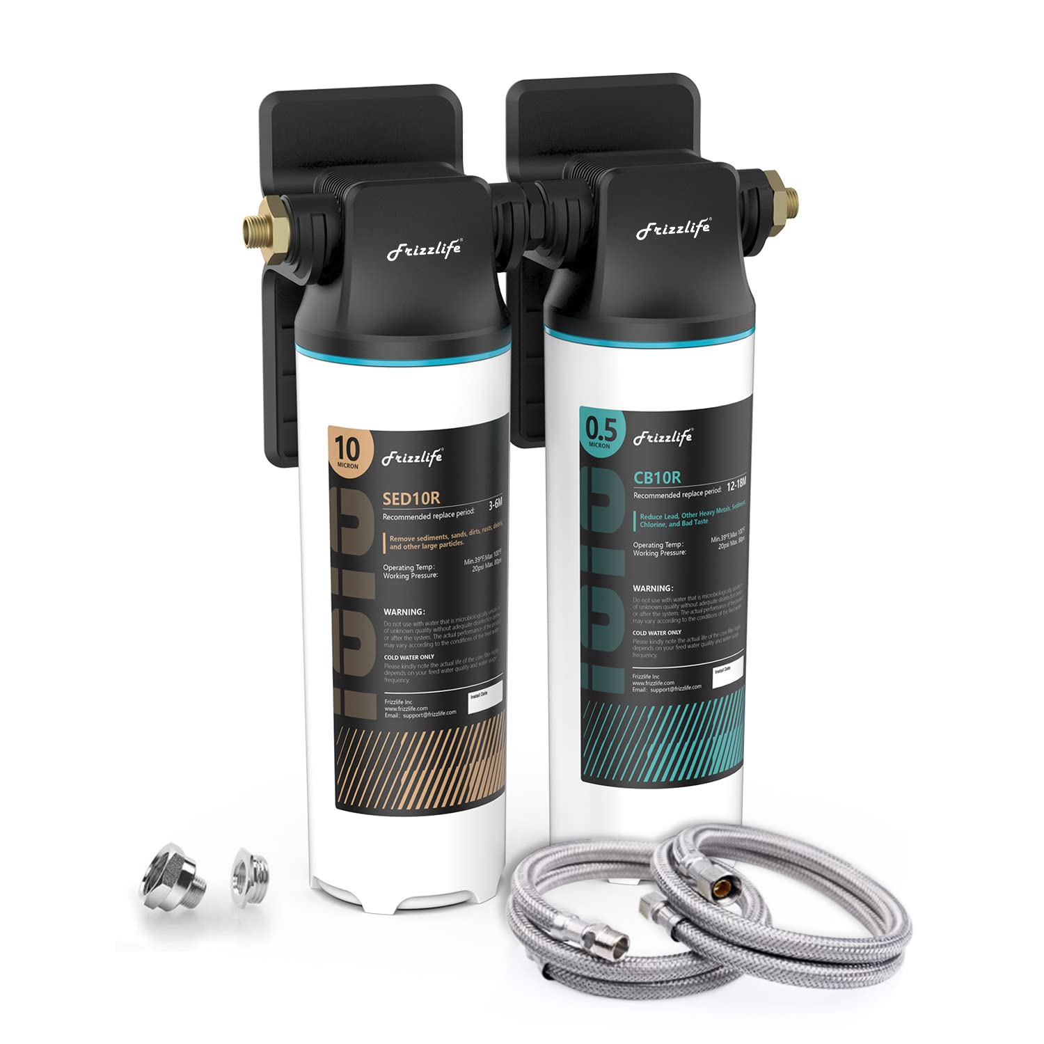 Frizzlife DW10 Under Sink Water Filter System, NSF/ANSI 53&42 Certified Elements, Reduces 99.99% Lead, Chlorine, Fluoride, Bad Taste & Odor, Direct Connect 2-Stage Water Filter, 0.5 Micron, USA Tech