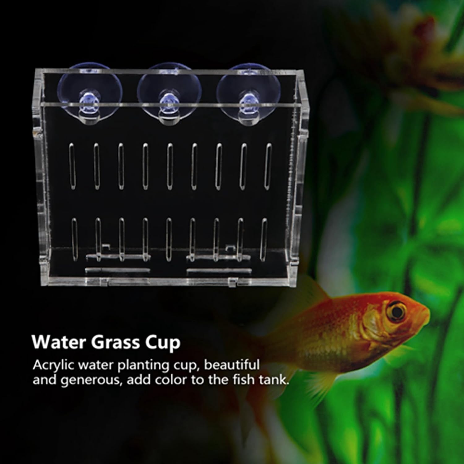 Aquarium Plant Holder, Fish Tank Plant Holder Cup, Acrylic Planter Grass Container with Suction Cups for Water Feature Decoration