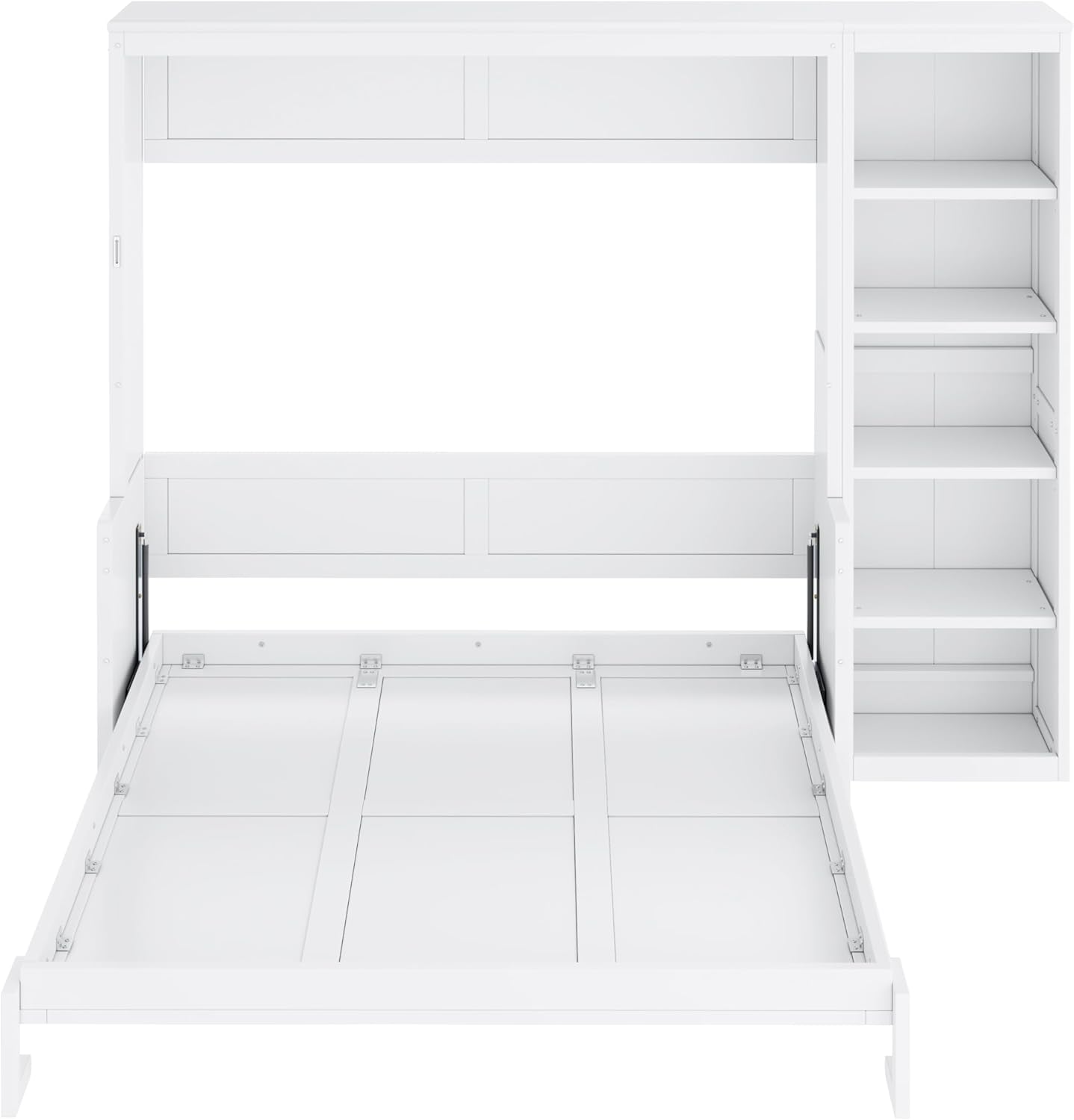 MERITLINE Queen Murphy Bed with Desk and Storage Shelves,Wood Hideaway Murphy Wall Bed with Storage Bookcase for Adults (White,Queen)