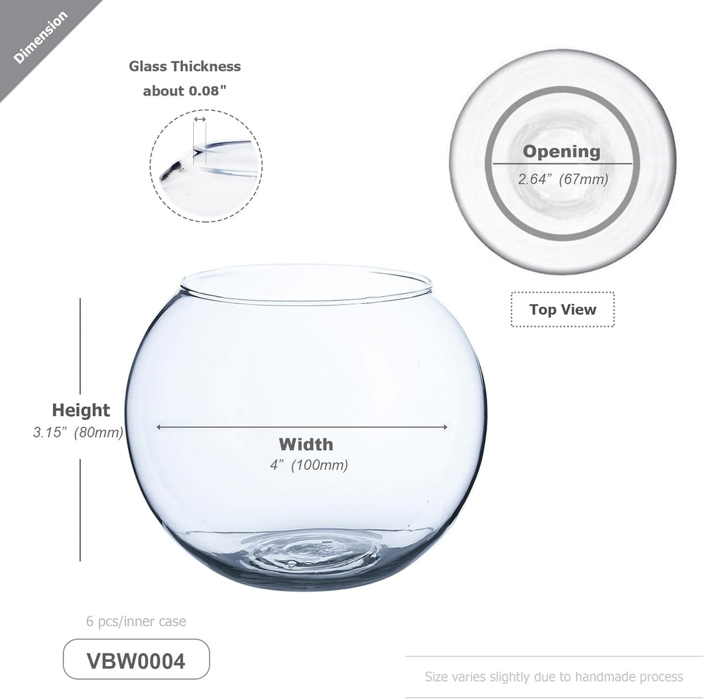 WGVI Clear Glass Tea Light Votive Candle Holder, Width 4", Height 3.15", Small Globe Bubble Bowl Round Vase, Tabletop Décor Container Terrarium, 1 Piece