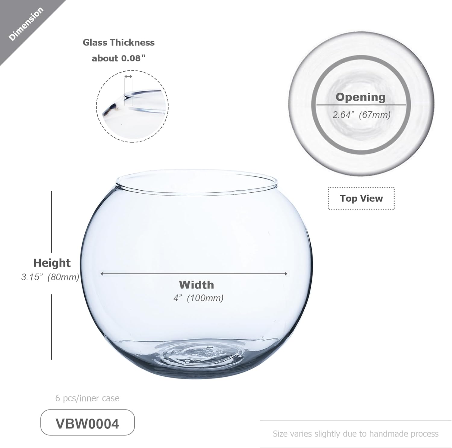 WGVI Clear Glass Tea Light Votive Candle Holder, Width 4", Height 3.15", Small Globe Bubble Bowl Round Vase, Tabletop Décor Container Terrarium, 1 Piece