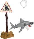 Aquarium Shark Décor Set - Floating Great White Shark with Shark Warning Sign for Fish Tanks - Decorative Accessories for Aquariums (Danger - Shark Zone)