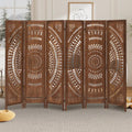 Boho 6 Panel Room Divider, Room Dividers and Folding Privacy Screens, Modern Room Partition, 67" Room Divider Wall, Privacy Dividers for Rooms, Bedroom, Office, Dark Brown