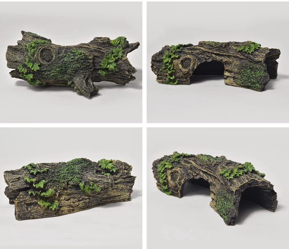 Resin Aquarium Wood Small Reptile Hide Aquarium cave Betta Log Aquarium Ornament pleco cave Snake Hideout (Tree bark)