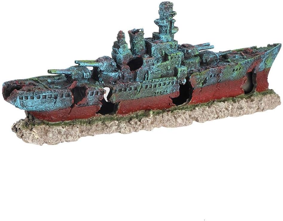 Fish Tank Wreck Boat Decoration, Resin Wreck Boat Sunk Battleship War Ship Fish Tank Aquarium Ornament Cave Decoration