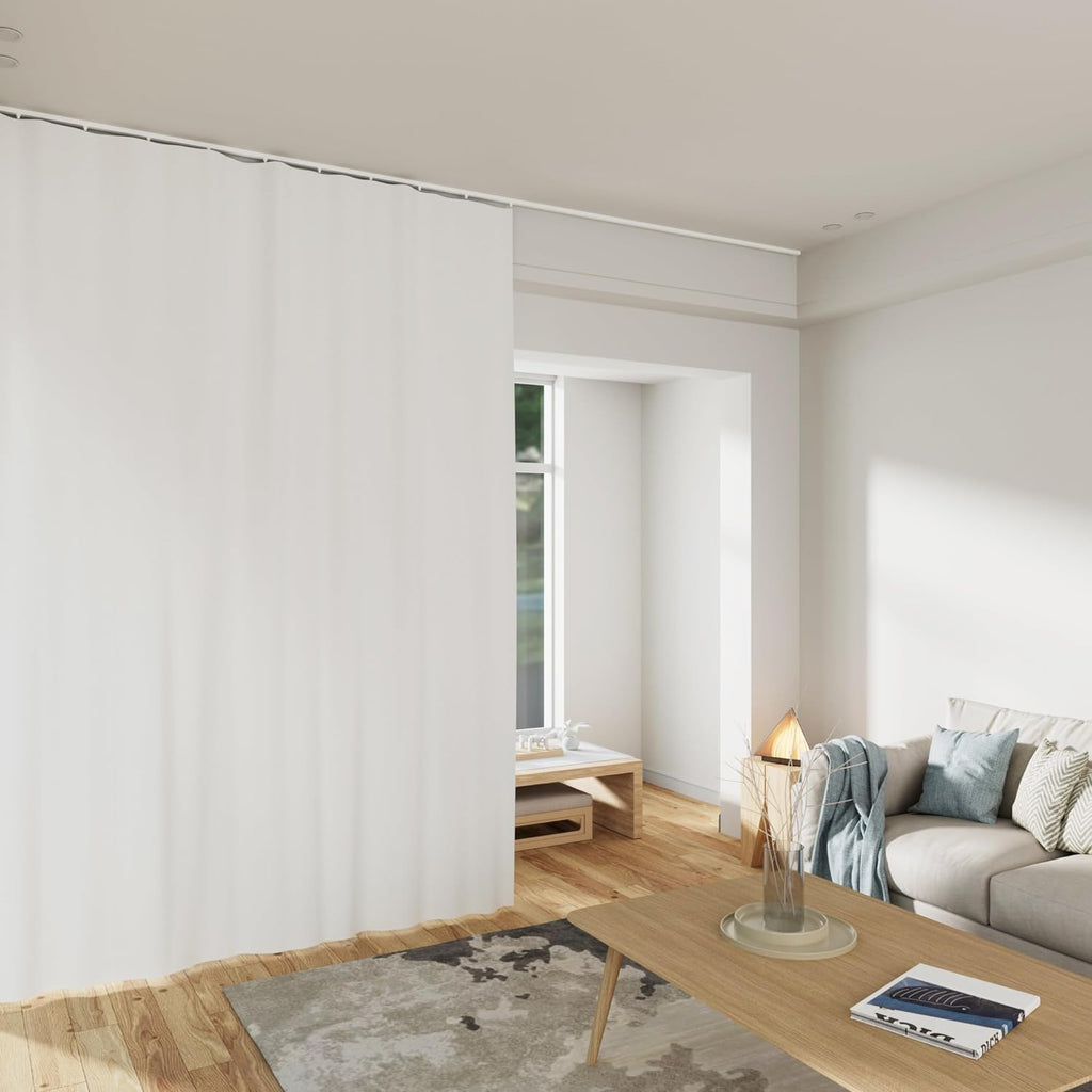 Room Divider Curtains Total Blackout Privacy Curtain Panel Room Thermal Insulated Noise Reduction Curtains for Bedroom Window Living Room Ceiling Track Curtain W 12.5 ft × H 9 ft White