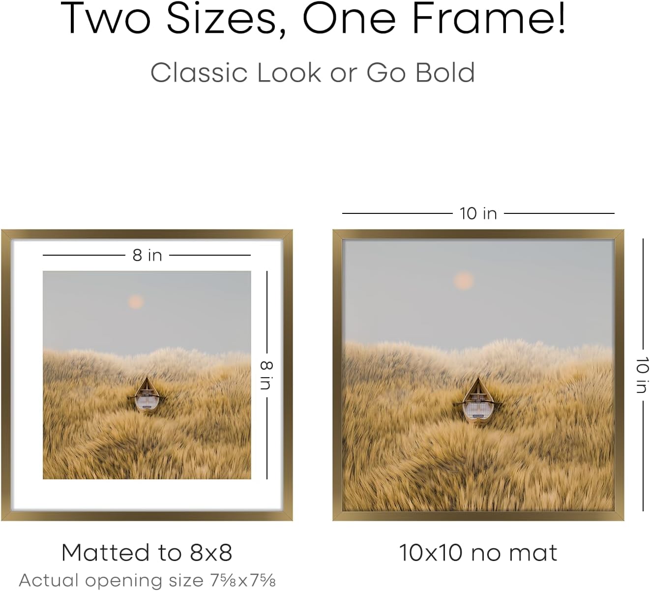 Homeforia 10x10 Picture Frame Bronze, High End Metal 10 by 10 Square Brass Frames with Mat 8 x 8 Photo, 10x10 Poster Frame Matted to 8x8 Art, Wall or Tabletop Frame, Tempered Glass, Wall Kit, Set of 4