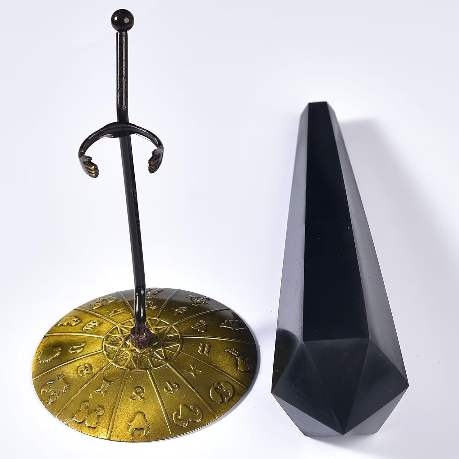 Obsidian Wand Point Long Healing Crystal Scepter Decorative Stone Reiki Meditation with Display Stand Home Office Decor 0.8-1.1LBS