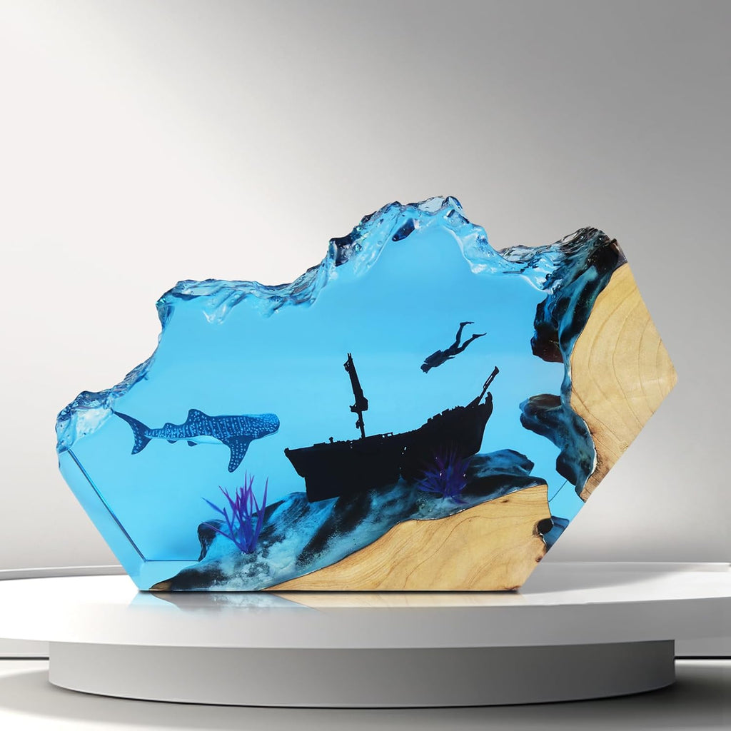 Epoxy Resin Lamp, Ocean Night Light,Artistry Home Decor Bedside Nightlight, Unique Resin Lighting, Nightstand Decorations for Bedroom, Suitable for Holidays(Sunken Boat)