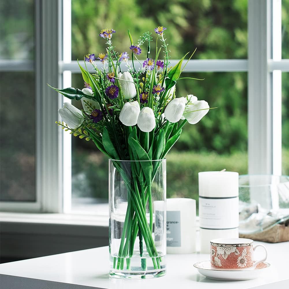 Enova Floral Clear Glass Cylinder Vase 4 x 8 Inches, Clear Flower Vases, Pillar Candle Hurricane Floating Candle Holder Vase, Glass Flower Vase for Wedding Centerpieces, Home Office décor (1 Piece)