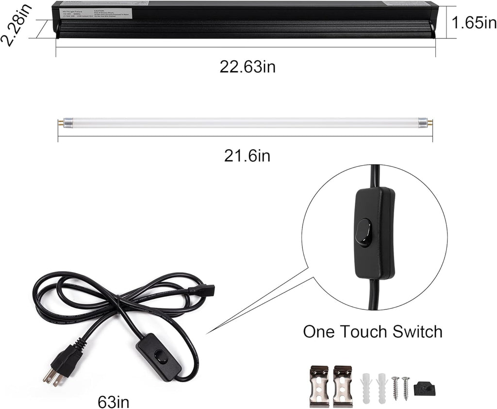 UVB Reptile Light Kit, 24W T5 Lamp Fixture and 10.0 UVB Tube Combo, Linear Lighting Bar for Desert Dwelling Reptiles, Bearded Dragon, Chameleon, Gecko, Lizards, Tortoises, Turtles, Snake
