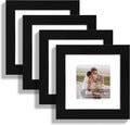 6x6 Picture Frame Set of 4, Made of Real Glass and Black Wooden Frame - Display Picture 4x4 with Mat or 6 x 6 Without Mat, 6x6 Photo for Wall or Tabletop