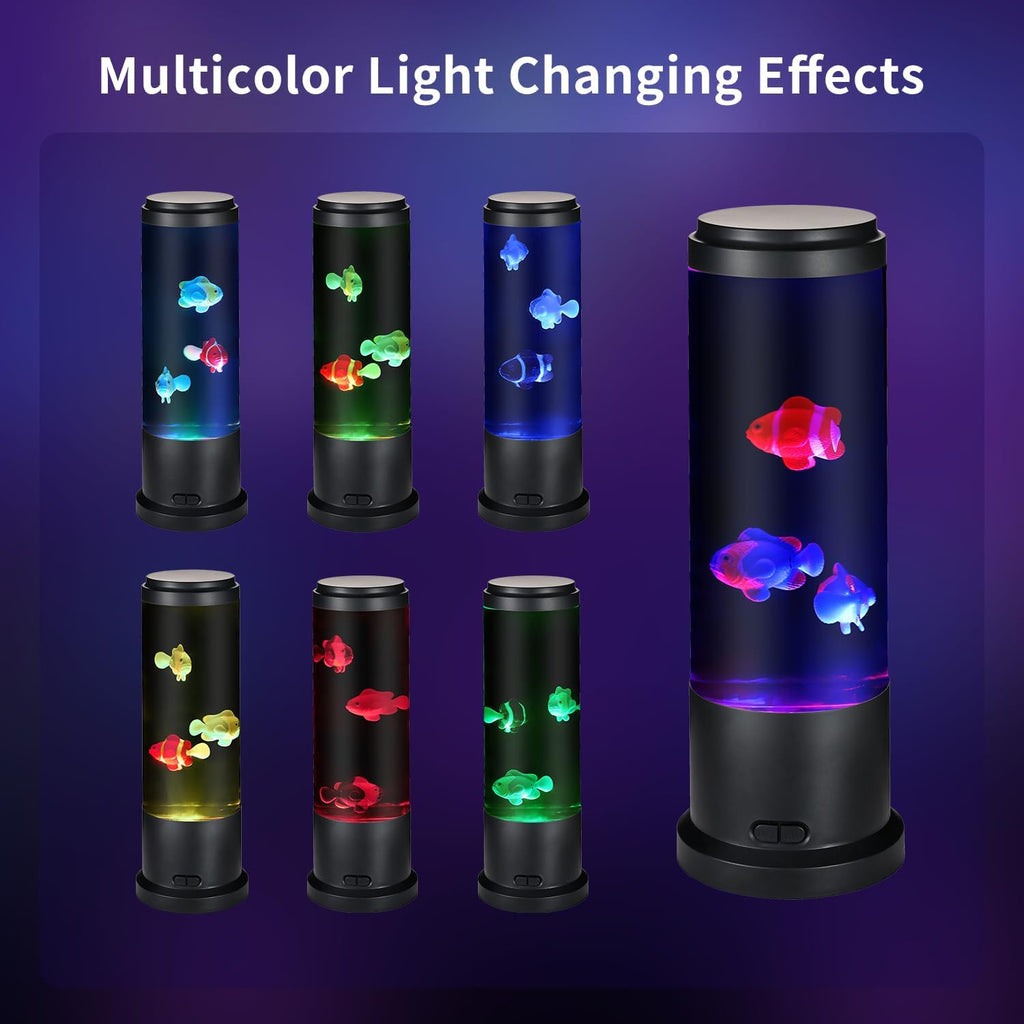 EDIER Fish Lamp with Moving Fish, 11-inch Fake Aquarium Tank Auto-Color Changing, USB Sensory Liquid Motion Lamp for Kids & Autism Stress Relief