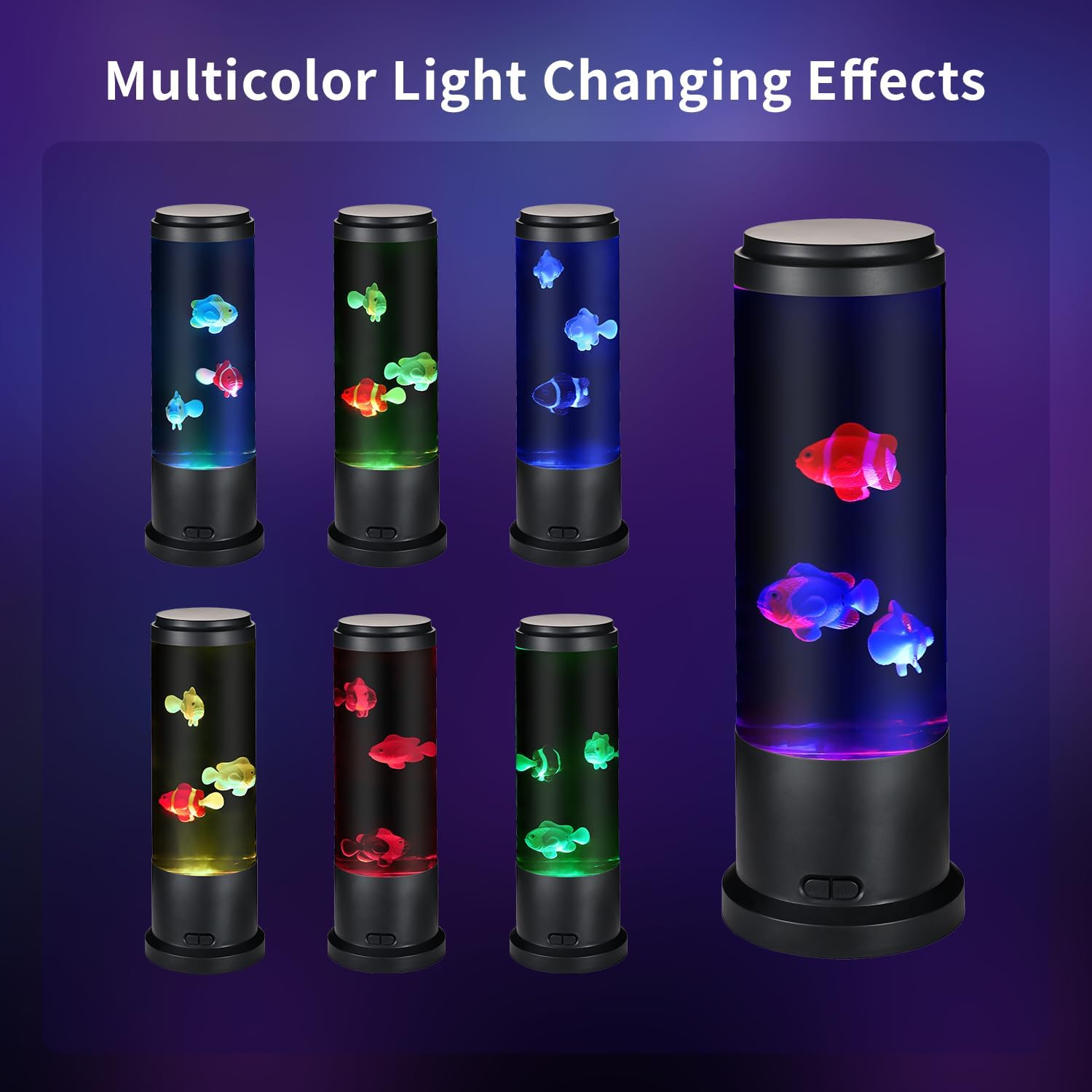 EDIER Fish Lamp with Moving Fish, 11-inch Fake Aquarium Tank Auto-Color Changing, USB Sensory Liquid Motion Lamp for Kids & Autism Stress Relief