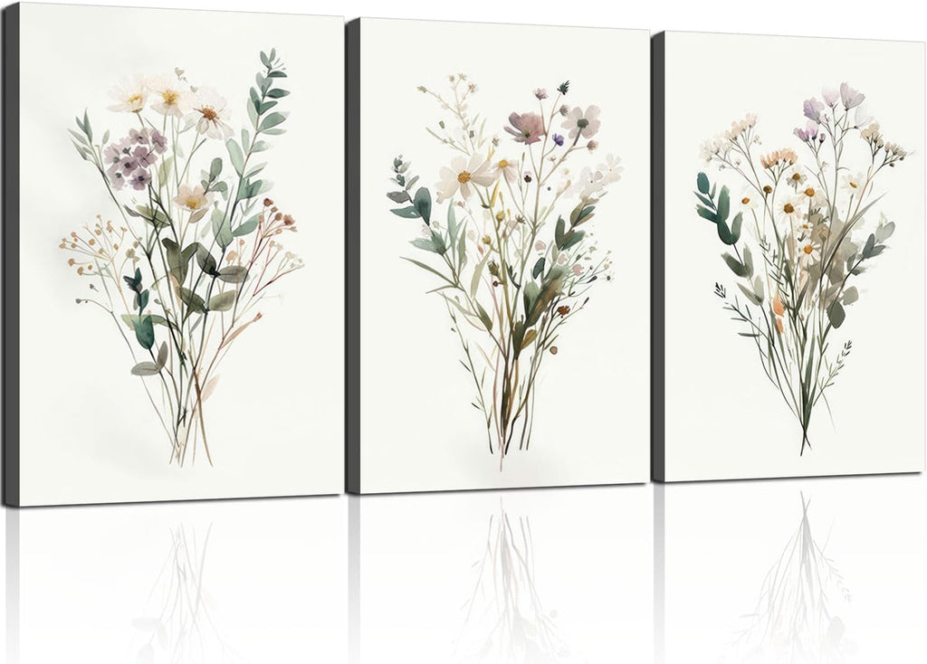 3pcs Framed Plants Flowers Wall Art Decor Canvas Print Nature Style Farmhouse Picture Poster Gallery Bedroom Living Room Studio Kitchen 16x24 Inch Ready to Hang