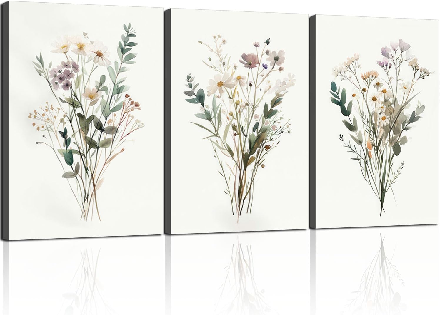 3pcs Framed Plants Flowers Wall Art Decor Canvas Print Nature Style Farmhouse Picture Poster Gallery Bedroom Living Room Studio Kitchen 12x16 Inch Ready to Hang