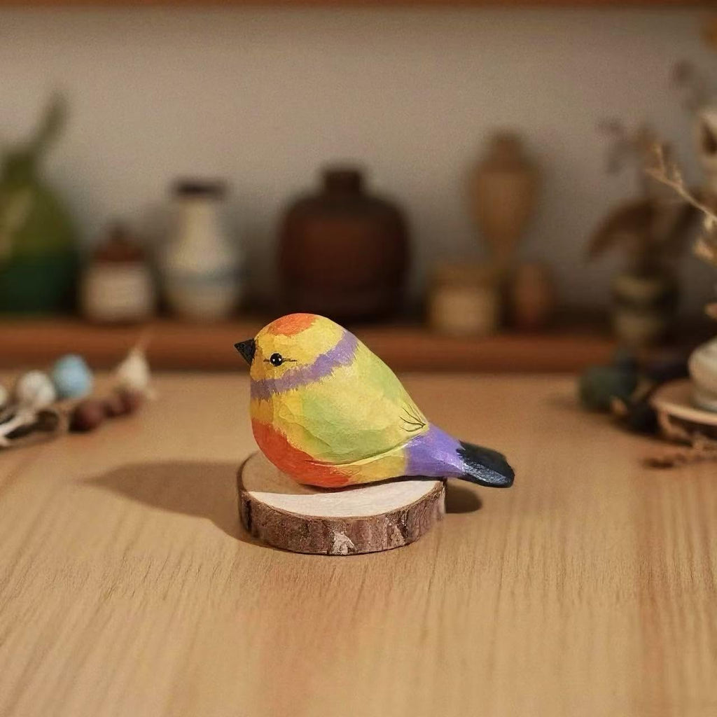 Small Handmade Leiothrix Figurines, Wooden Lovebird Sculpture Craft Set, Cute Colorful Bird Statues Home Home & Office Decor Art Collection, Ideal Gifts for Bird Lovers
