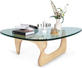 Noguchi Triangle Glass Coffee Table, Mid-Century Modern Coffee Table, Solid Wood Base and Triangle Clear Glass Top Modern Table for Living Room, Office, Patio