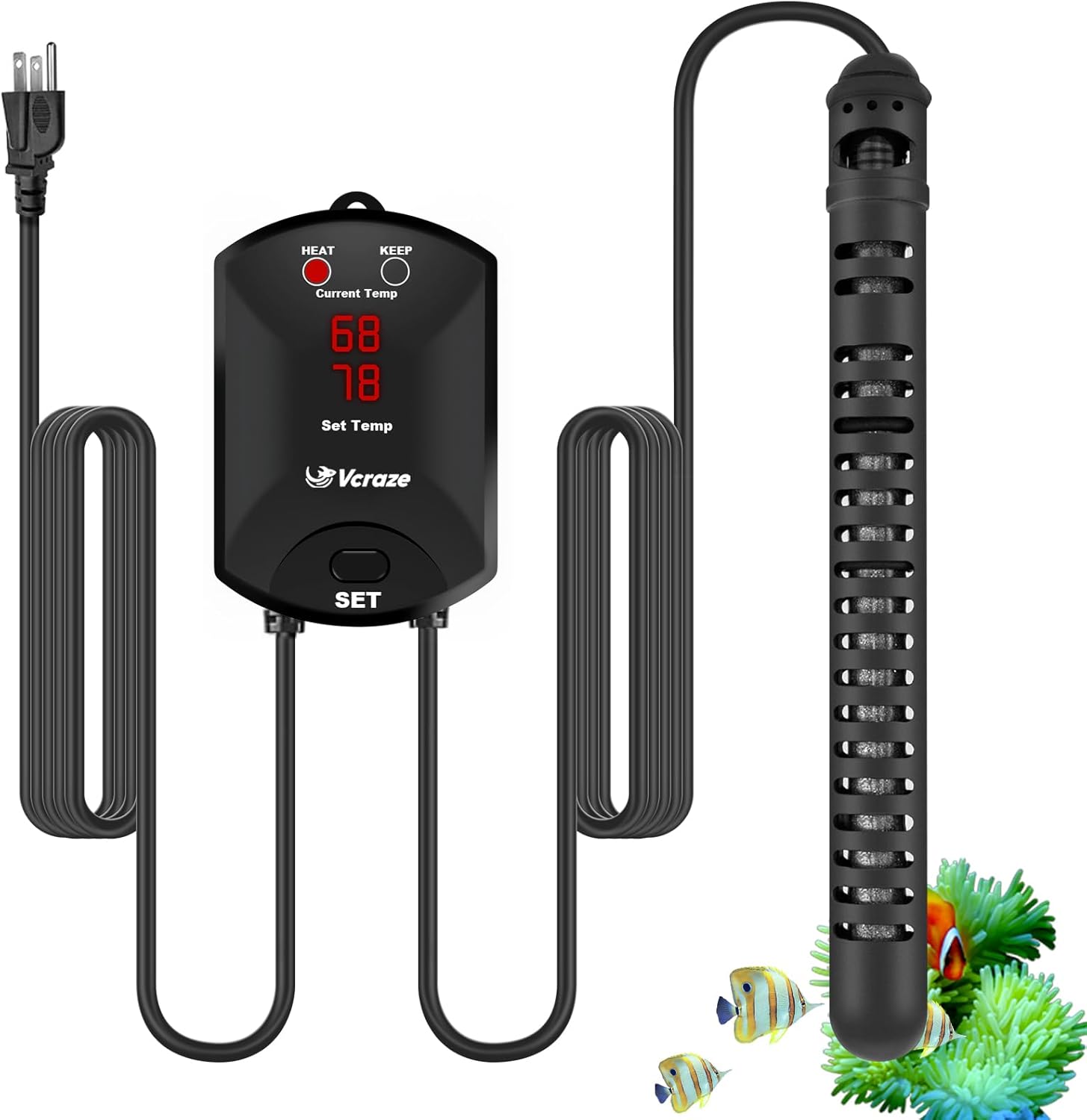 Aquarium Heater 200W Fish Tank Heater with External Thermostat (Dual Digital Display), Turtle Heater for Tanks 20-40 Gallons, Dry-Run/Overheating Protection and Memory Function