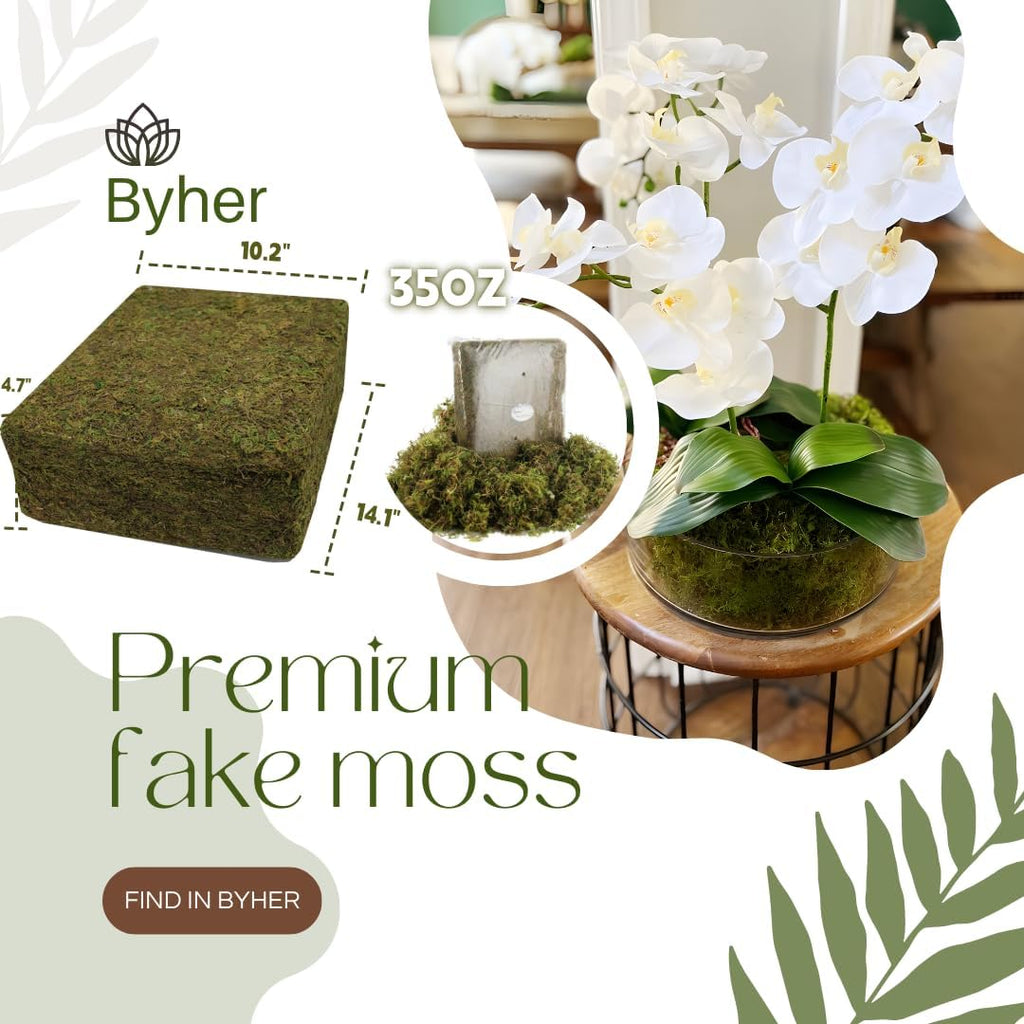 BYHER 35 OZ Large Capacity Fake Moss for Plants Indoor, Fresh Green Moss for Potted Plants Craft Moss for Home & Office Decor Fairy Garden Decoration (Fresh Green - 992gr)