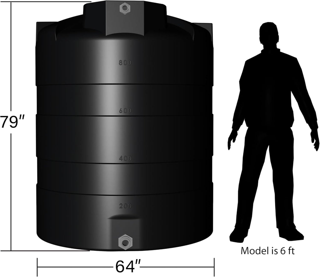 1000 Gallon Vertical Water Storage Tank, Plastic Water Tank for Collection, Holding, and Storage, UV-Resistant, for Rainwater Harvesting, Agricultural, RV, Emergency, and General Use